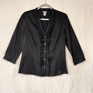 Ann Taylor Black Blouse Size 8 Cotton Top 3/4 Sleeve Office Soft Lightweight
